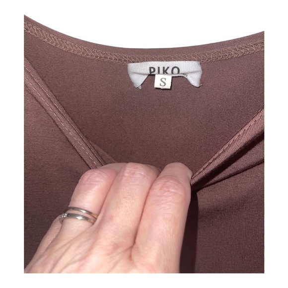 𝅺PIKO GREEN EARTH FASHION LADIES CHOCOLATE BROWN 3/4 Length SLEEVES TOP SMALL - Picture 2 of 4